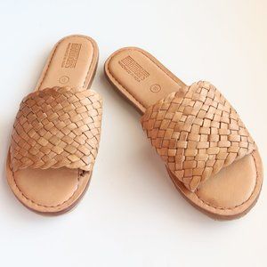 Mohinders Handmade Tan Leather Slides / Woven Sandals in Honey / Summer Shoes 8
